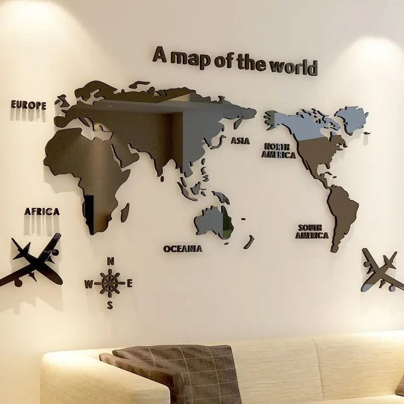 World Map Wall 3D Acrylic Wall Stickers Three-Dimensional Stickers Bedroom Background Wall Decoration Stickers Office Decor