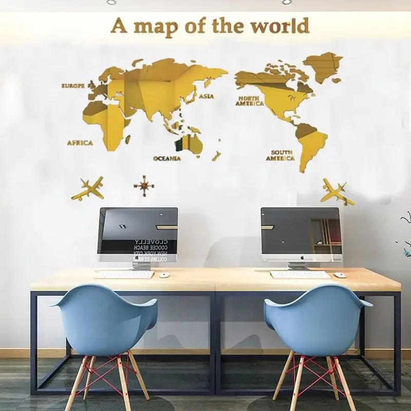 World Map Wall 3D Acrylic Wall Stickers Three-Dimensional Stickers Bedroom Background Wall Decoration Stickers Office Decor