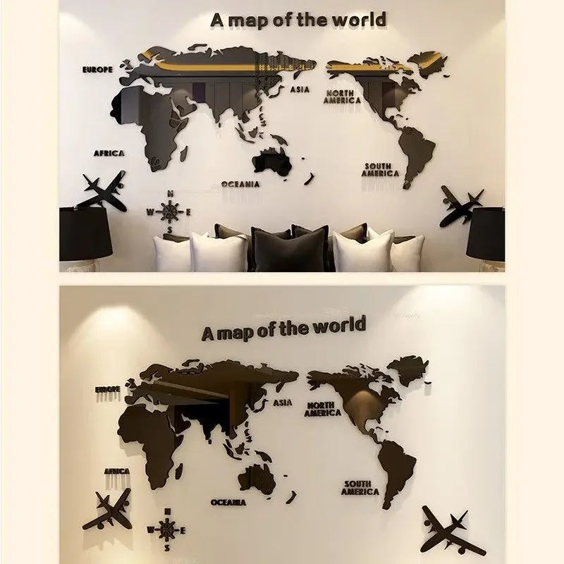 World Map Wall 3D Acrylic Wall Stickers Three-Dimensional Stickers Bedroom Background Wall Decoration Stickers Office Decor
