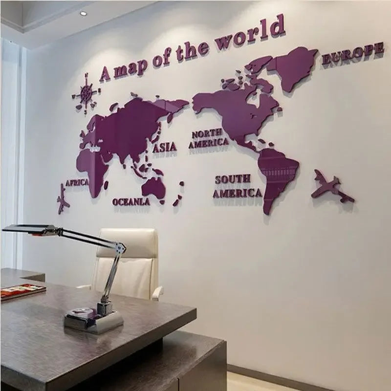 World Map Wall 3D Acrylic Wall Stickers Three-Dimensional Stickers Bedroom Background Wall Decoration Stickers Office Decor