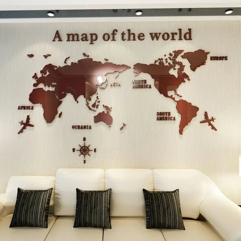 World Map Wall 3D Acrylic Wall Stickers Three-Dimensional Stickers Bedroom Background Wall Decoration Stickers Office Decor