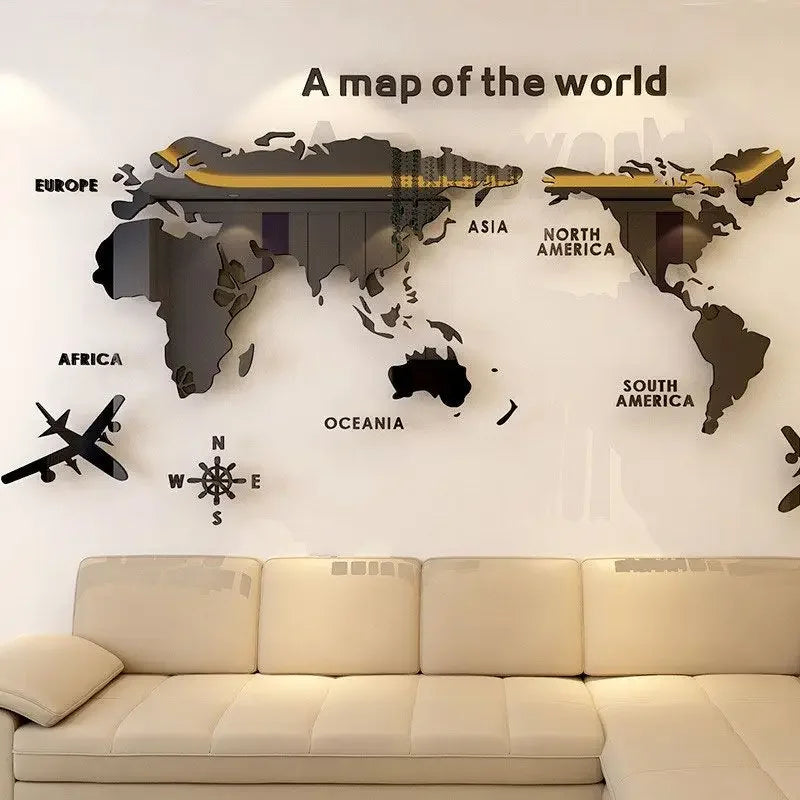 World Map Wall 3D Acrylic Wall Stickers Three-Dimensional Stickers Bedroom Background Wall Decoration Stickers Office Decor