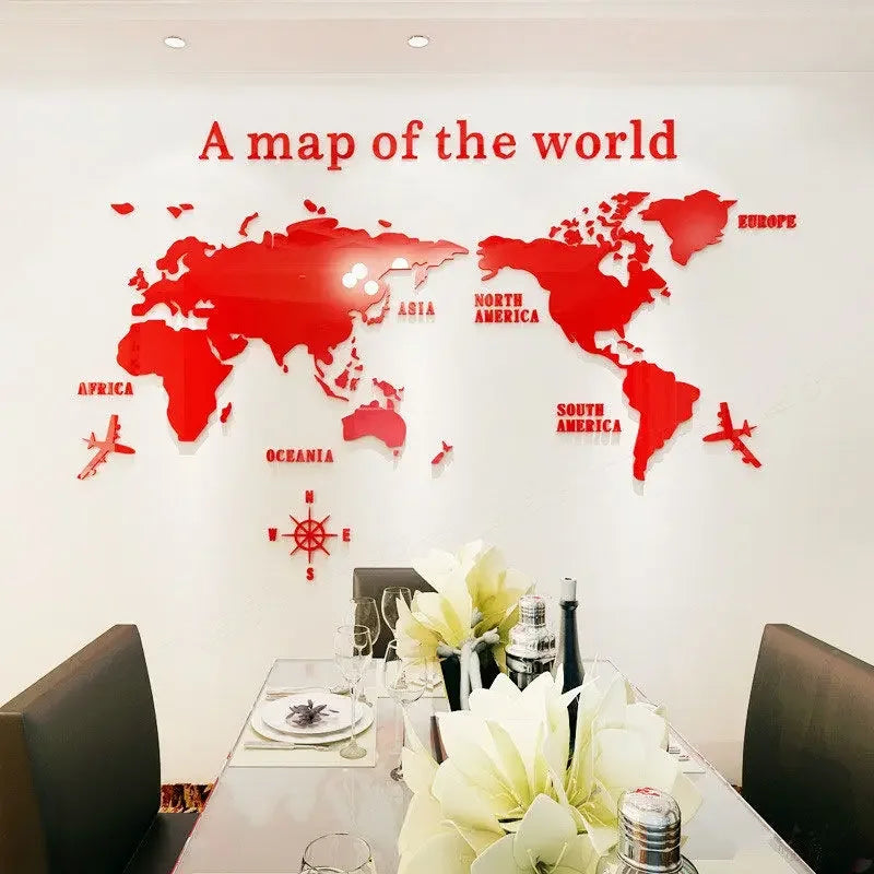 World Map Wall 3D Acrylic Wall Stickers Three-Dimensional Stickers Bedroom Background Wall Decoration Stickers Office Decor