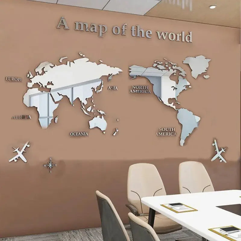 World Map Wall 3D Acrylic Wall Stickers Three-Dimensional Stickers Bedroom Background Wall Decoration Stickers Office Decor