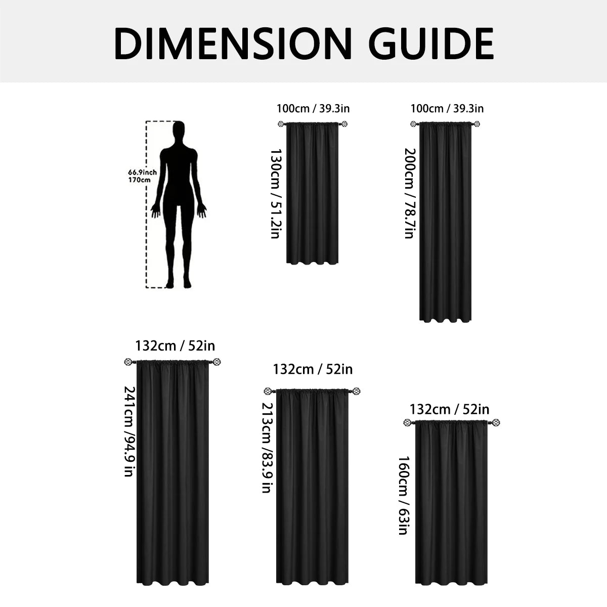 1Pc 100% Blackout Curtain with Rod Pocket, Curtains for Living Room, Bedroom, Kitchen, Window Curtain, Drapes in Living Room