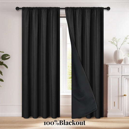 1Pc 100% Blackout Curtain with Rod Pocket, Curtains for Living Room, Bedroom, Kitchen, Window Curtain, Drapes in Living Room