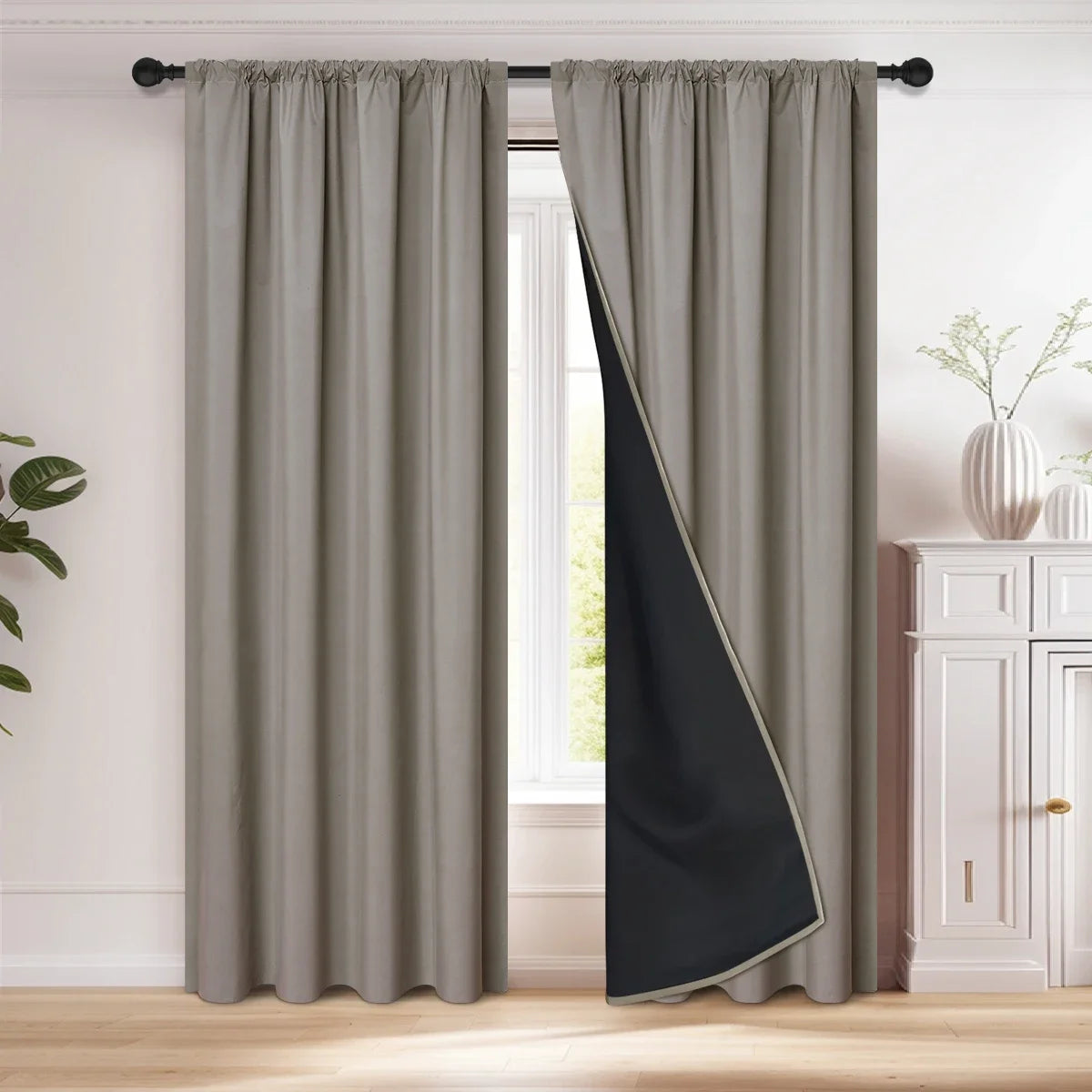 1Pc 100% Blackout Curtain with Rod Pocket, Curtains for Living Room, Bedroom, Kitchen, Window Curtain, Drapes in Living Room