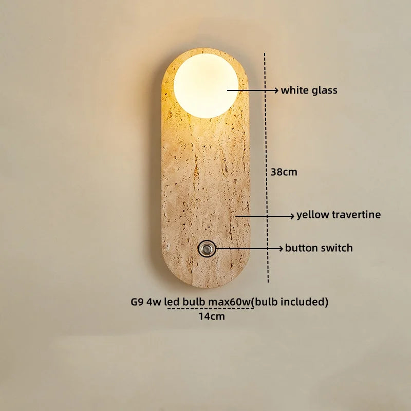 Simple Yellow Travertine Led Wall Lights for Balcony Bedroom Living Room Home Decor Modern Bedside Lamp Luminaria De Parede