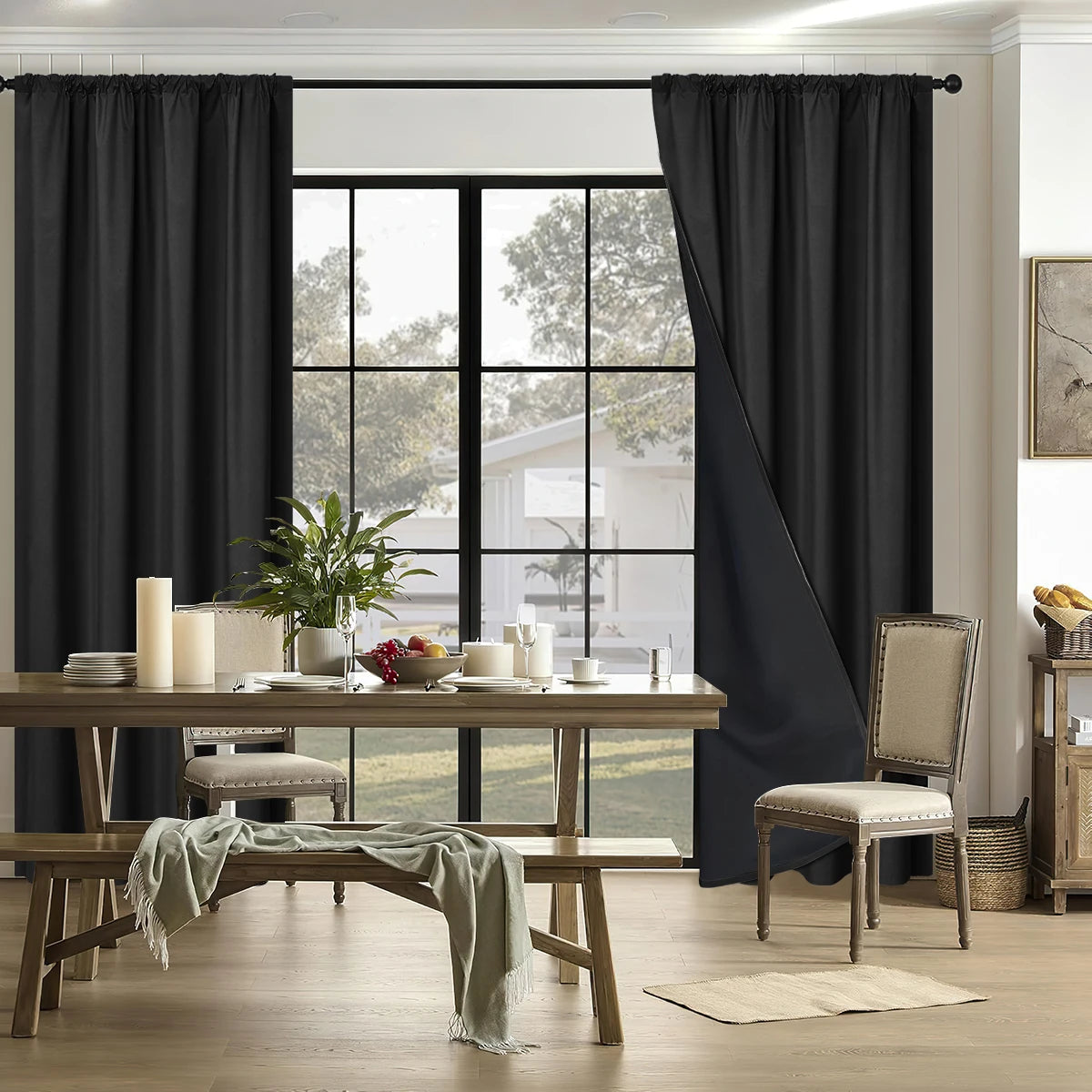 1Pc 100% Blackout Curtain with Rod Pocket, Curtains for Living Room, Bedroom, Kitchen, Window Curtain, Drapes in Living Room