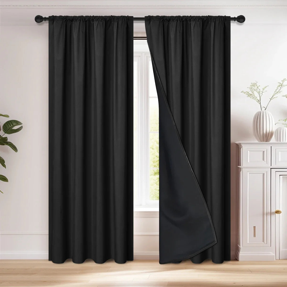 1Pc 100% Blackout Curtain with Rod Pocket, Curtains for Living Room, Bedroom, Kitchen, Window Curtain, Drapes in Living Room