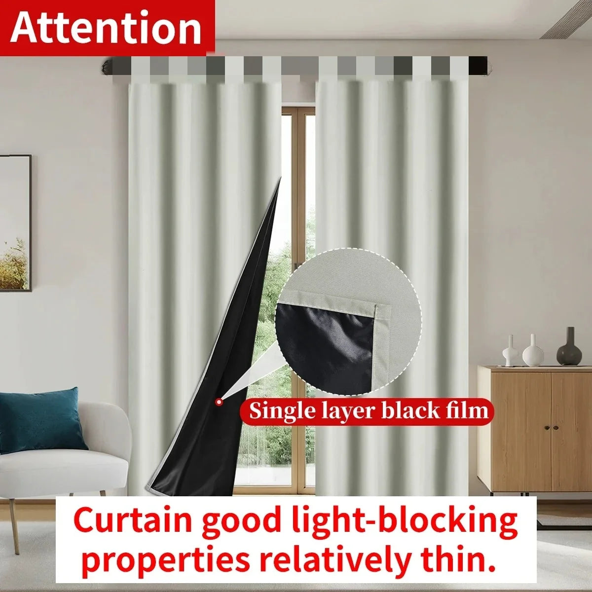 1Pc 100% Blackout Curtain with Rod Pocket, Curtains for Living Room, Bedroom, Kitchen, Window Curtain, Drapes in Living Room