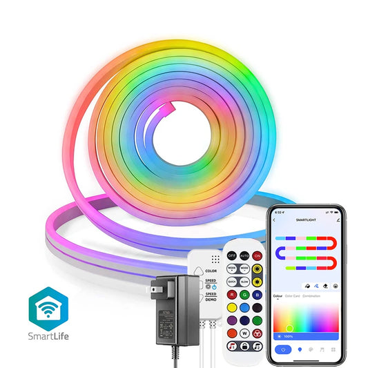 TUYA Neon LED Strip Lights 12-24V 84Leds/M Silicone Neon Rope Light with Music Sync RGBIC Dreamcolor Chasing Strip Tape for Room