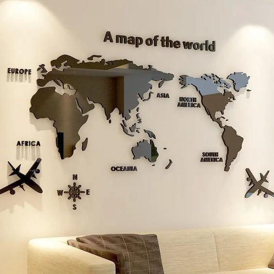 World Map Wall 3D Acrylic Wall Stickers Three-Dimensional Stickers Bedroom Background Wall Decoration Stickers Office Decor
