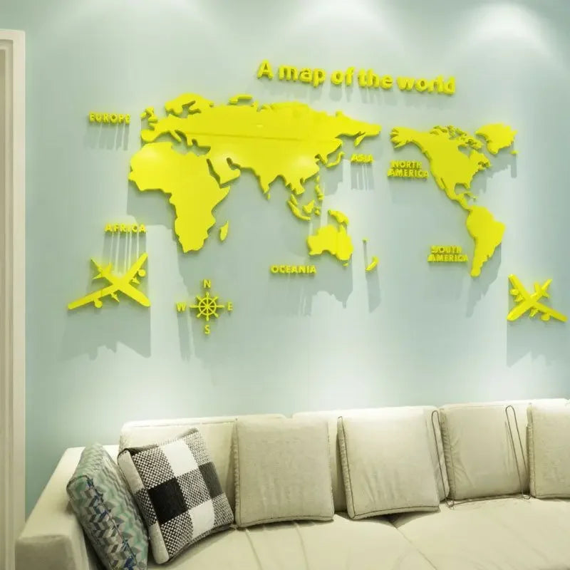 World Map Wall 3D Acrylic Wall Stickers Three-Dimensional Stickers Bedroom Background Wall Decoration Stickers Office Decor