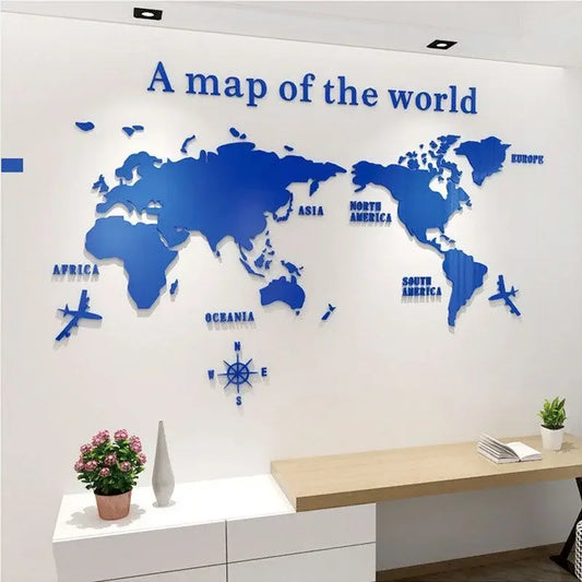World Map Wall 3D Acrylic Wall Stickers Three-Dimensional Stickers Bedroom Background Wall Decoration Stickers Office Decor