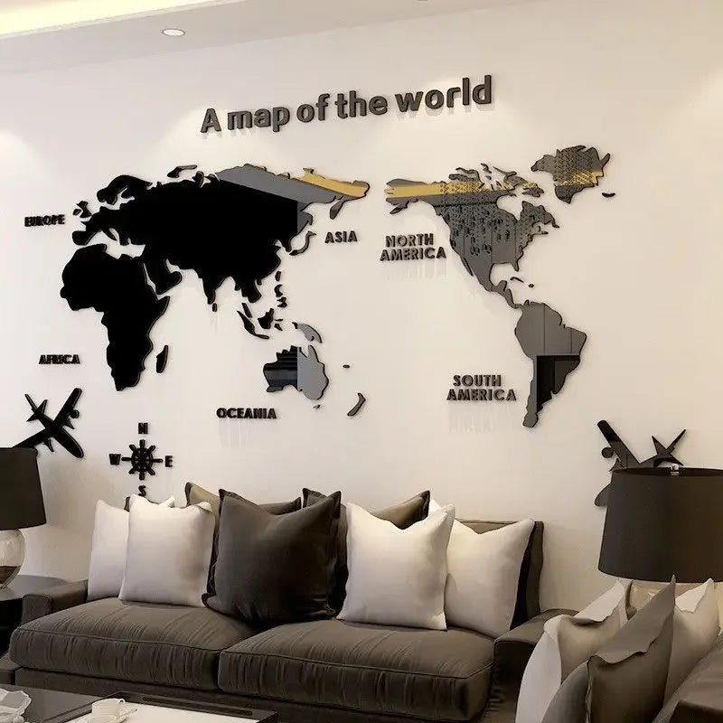 World Map Wall 3D Acrylic Wall Stickers Three-Dimensional Stickers Bedroom Background Wall Decoration Stickers Office Decor